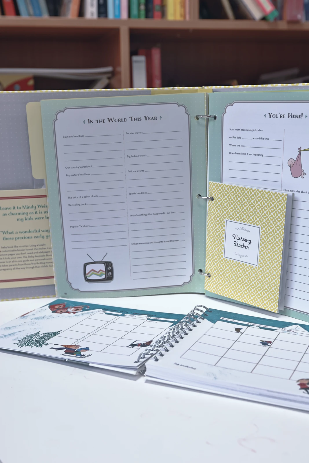 Ring-bound and wire-bound printed page formats displayed together.