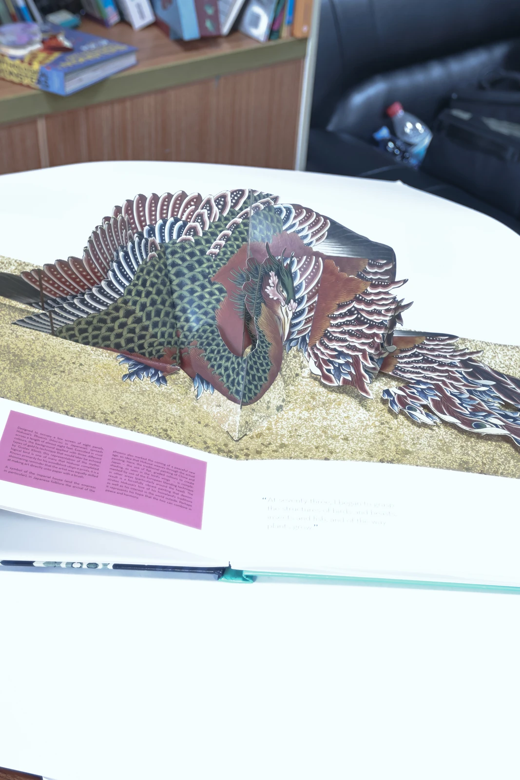 Overlapping cut-paper elements standing above an open book spread.